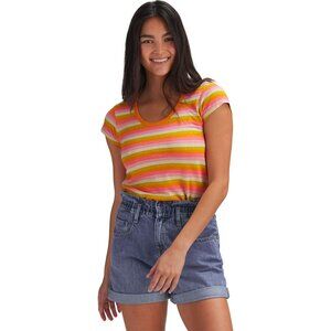 Toad&Co Grom Ringer Short Sleeve Tee Size XL in Begonia Ombre Stripe